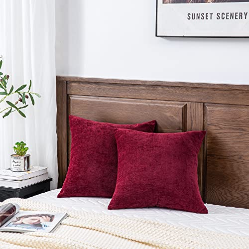 GAWAMAY Burgundy Red Chenille Throw Pillow Covers 16x16 Set of 2 for Couch