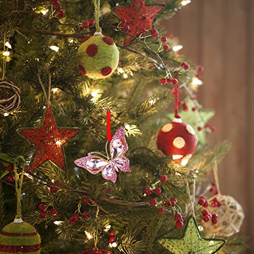 WaaHome Pink Butterfly Christmas Ornaments 2026 - Beautiful Metal Monarch Butterfly Keepsake Ornament for Christmas Tree Decorations Gifts for Women Girls Mom Sisters