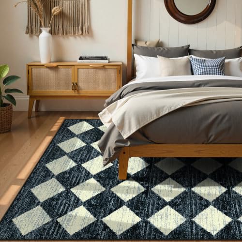 Lahome 8x10 Area Rugs for Living Room Washable Non Slip Black Checkered Rug