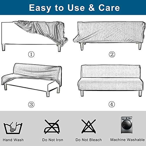 YOPOIY Stretch Sofa Bed Slipcover Protector Rich Textured Small Checks Jacquard Fabric Futon Cover Easily Removable and Machine Washable -Silver grey-190—230cm