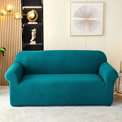 1 Piece Non-Slip Stretch Loveseat Slipcover Sofa Cover,Spandex Jacquard Sofa Cover for Loveseat with Elastic Bottom for Living Room,Green,4 Seater(235-300cm/92-118inch)