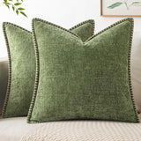 MIULEE Pack of 2 Couch Throw Pillow Covers 18x18 Inch Sage Green Farmhouse Decorative Pillow Covers with Stitched Edge Soft Chenille Solid Dyed Summer Pillow Covers for Sofa Bed Living Room