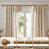 Boho Wood Curtain Rods for Windows 72 to 144 inch 1" Diameter Adjustable Heavy Duty Window Curtain Rod with Decorative Wooden Grain Finials Drapery Rods for Living Room Bedroom Kitchen Cafe Farmhouse