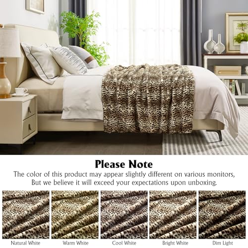 DREAMNINE Luxury Brown Cheetah Print Faux Rabbit Fur Blanket for Couch 50" x 60",Decorative Soft Thick Fluffy Leopard Furry Blankets, Warm Blankets for Winter,Animal Print Cozy Chic Fuzzy Lap Blanket