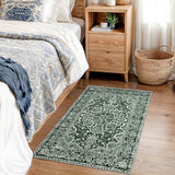 Vintage Small Area Rug 2x3 Dark Green Washable Entryway Rugs
