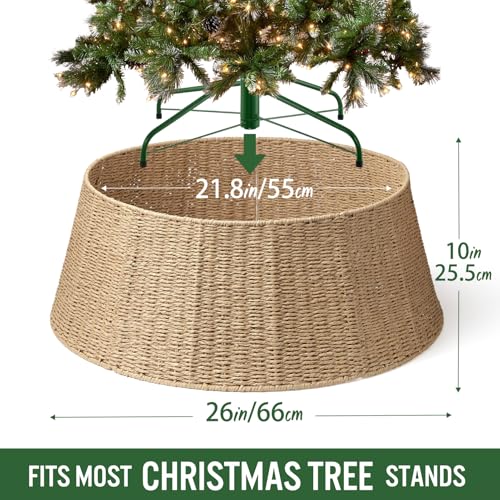 Hommtina Christmas Tree Collar- 26",Christmas Tree Base Christmas Tree Basket Collar for Home, Living Room,for Covering Tree Stand (Burlywood, 26 in)