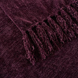 Chenille Throw Blanket for Couch with Tassels,50"X60" Soft Cozy Lightweight Knitted Boho Decorative Blankets for Bed and Sofa,Aubergine