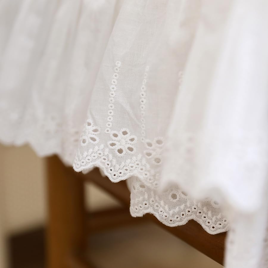Farmhouse Ruffled Lace Chair Cover Set (1 Back Cover + 1 Seat Cover), White Dining Chair Protector with Lace Trim for Kitchen, Wedding Decor (18 Inch)