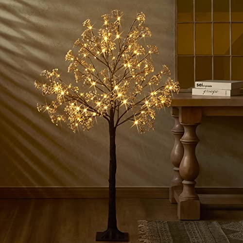 Hairui Artificial Baby Breath Flowers Tree with Lights 5FT 126LED,Prelit Lighted Gypsophila twig Tree for Wedding Party Christmas Holiday Decoration Indoor Outdoor Use