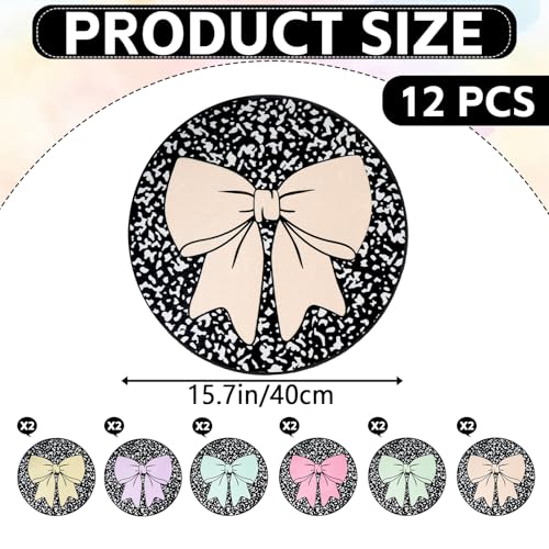 12 Pcs Bow Carpet Circle Seats for Classroom Decorations 16 Inch Non-Slip Composition Notebook Classroom Carpet Rug Soft Floor Cushions Pastel Small Floor Mat for Preschool Daycare Reading Corner