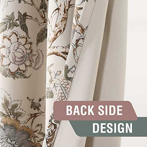 H.VERSAILTEX Blackout Curtains 84 Inch Length 2 Panels Set Floral Print Curtain Drapes for Living Room Thermal Insulated Grommet Window Curtains for Bedroom - Traditional Floral in Sage and Brown