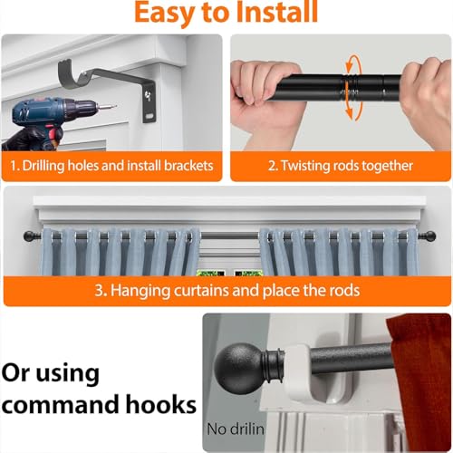 Small Window Curtain Rod 28 to 44 Inch, Heavy Duty Matte Black Adjustable Splicing Curtain Rods With Brackets for Living Room, Bedroom, Sliding Glass Door, Patio, Cafe Shop
