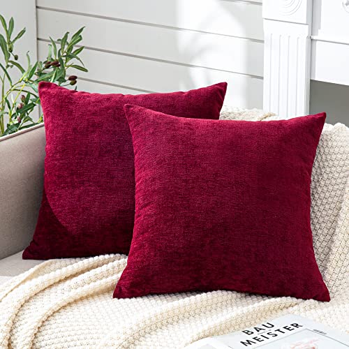 GAWAMAY Burgundy Red Chenille Throw Pillow Covers 16x16 Set of 2 for Couch