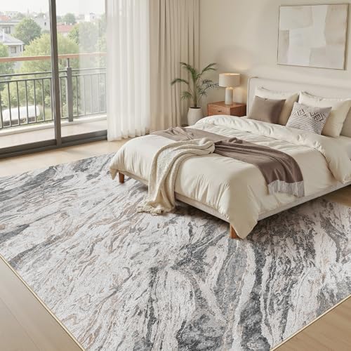 Area Rugs for Living Room: 9X12 Abstract Washable Rug Modern Neutral Large Soft Stain Resistant Non-Slip for Bedroom Dining Room Indoor Home Office Carpet - Taupe