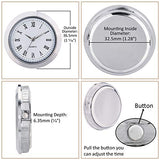 ShoppeWatch Mini Clock Insert 1 7/16" (35mm) Quartz Movement | Miniature Clock Face Insert | Small Round Fit Up White Face Silver Tone Bezel Roman Numerals CK097SL