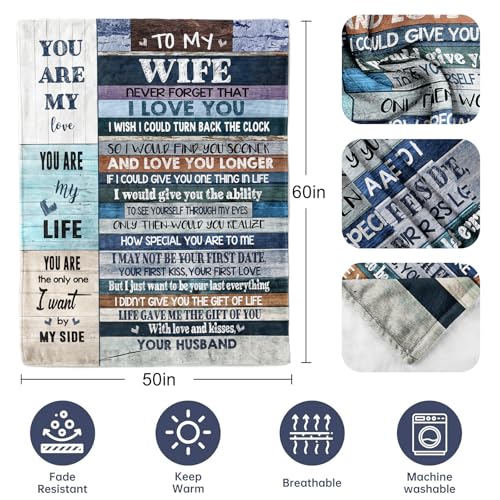 Gifts for Wife, Anniversary Blanket Gifts for Women Her Wife, Wifey Birthday Ideas from Husband, Romantic I Love You Present for Her, Christmas Valentines Mothers Day Presents Throw Blanket 60x50in