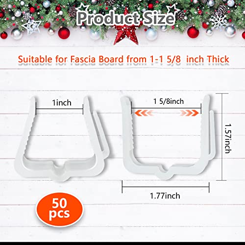 Plastic Christmas Light Hanger Clips, Fascia Board Clips, Deck Banister Light Clips, Holiday Light Clips Hangers Outside Indoor for Fascia Board in Thickness from 1''-1 5/8" (50PCS)