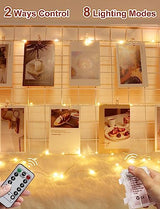 Photo Clip String Lights with Remote, 33FT 100 LED Battery Operated String Lights, Waterproof Copper Wire Starry Lights with 50 Clear Clips, Powered Fairy Lights for Teen Girl Gifts Bedroom 8 Modes