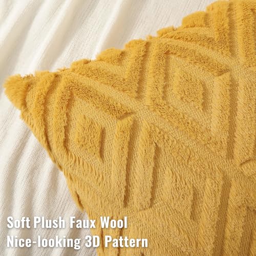decorUhome Fall Faux Fur Mustard Yellow Throw Pillow Covers 20x20 Set of 2