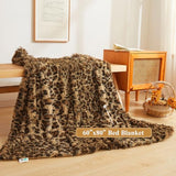 XeGe Luxury Faux Fur Leopard Print Blanket, Soft Cheetah Patterned Fluffy Bed Blanket, Shaggy Plush Decorative Couch Throw, Cute Furry Animal Print Fuzzy Throw for Sofa Bed Couch, Brown, 60x80