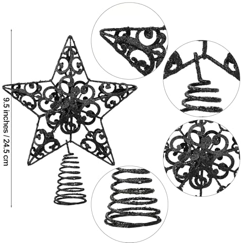 Aneco 10 Inches Metal Glittered Christmas Tree Topper Star Treetop Decoration for Christmas Home Decor, Black