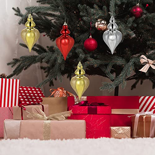 2 Pcs 9" Large Shatterproof Finial Drop Ornaments - Gold Christmas Big Ornaments Hanging Ball for Holiday Decorations