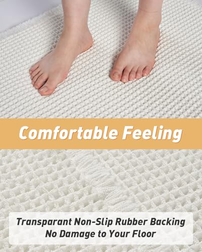 Upgraded Waffle Bath Mat Set of 2 Absorbent Bathroom Mat 17"x24" + 20"x32"