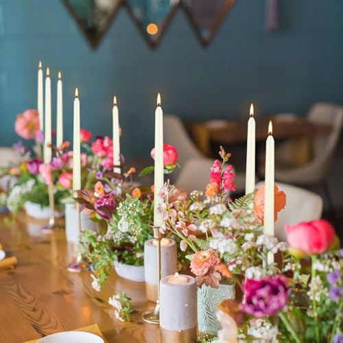 WPONSZU 50 Pack Ivory Taper Candles, 7-8 Hours Burn Time, Unscented, Smokeless and Dripless, 4/5 x 10 Inch for Christmas,Household,Dinner,Wedding,Valentine's Day,Party and Home Décor Candlesticks