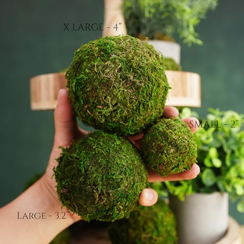 Decorative Moss Balls Set - Fake Moss Balls for Bowl Fillers, Centerpiece Decor, Home Decor, Vase Filler, Wedding Decor, Table Arrangement, Coffee Accents, DIY Crafts (Extra Large - 4"-Set of 6)