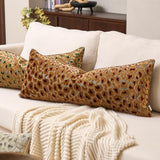 Alerfa Brown Floral Throw Pillow Cover 14 x 36 Inch Cut Velvet Rectange Luxury Decorative Lumbar Pillow Cover for Couch Living Room Bedroom