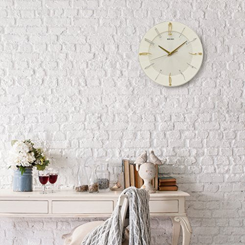 Seiko Clock KX214C Wall Clock, Radio, Analog, Cream, Glossy, Product Size: 12.8 x 12.8 x 1.8 inches (32.7 x 32.7 x 4.6 cm)