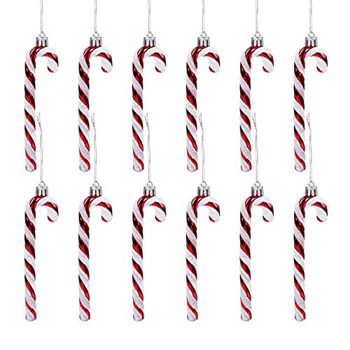 GWHOLE 12 Pcs Candy Cane Christmas Decorations, Red and White Candy Cane Decoration Christmas Hanging Ornaments for Christmas Tree Xmaxs Holiday Party Supplies Decoration Favors