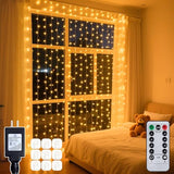 200 LED Warm White Curtain String Lights 9.8x6.6FT, Plug in Fairy Lights with 9 Hooks, Dimmable, Timer & 8 Modes, IP44 Waterproof, Bedroom Wall Wedding Party Christmas Indoor Outdoor Decor