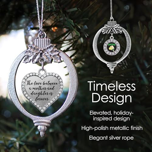 Inspired Silver - Mother and Daughter Bond - Silver Christmas Ornament - Open Heart Charm Christmas Tree Ornament with Cubic Zirconia - Holiday Hanging Decoration