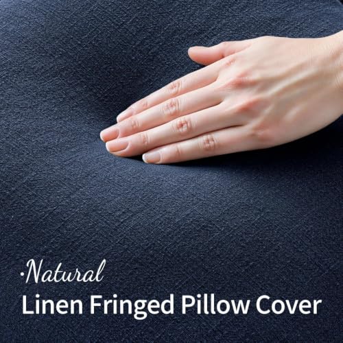 MIULEE Linen Fringe Decorative Euro Throw Pillow Covers Dark Navy 26x26