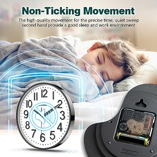 GLVSAE Wall Clock 12 Inches Non-Ticking Wall Clocks Battery Operated Large Easy to Read with Stereoscopic Dial Ultra-Quiet Movement Quartz for Office Classroom School Home Bedroom Kitchen