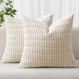 MIULEE Pack of 2 Corduroy Decorative Throw Pillow Covers 20x20 Inch Soft Boho Striped Pillow Covers Modern Farmhouse Home Decor for Sofa Living Room Couch Bed Cream White