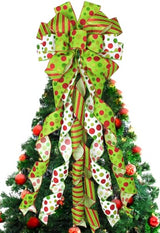 Wninbu Christmas Tree Topper Bow Wreath, 44 x 13 Inches Large Bow Tree Topper, Glitter Red and Green Christmas Wreath for Tree Indoor Outdoor Christmas Decoration