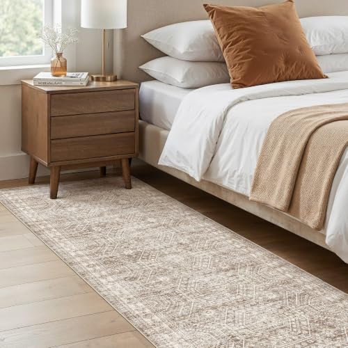2x8 Runner Rug Abstract Washable Non Slip Cartpet Dark Brown