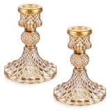 OwnMy Gold Glass Taper Candle Holders Decorative Glass Candlestick Holders