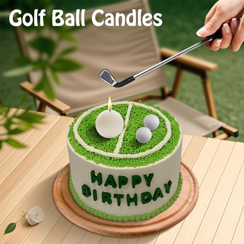 Golf Ball Birthday Candles, Golf Cake Topper & Mini Golf Club for Golf Birthday Party Decorations (White, Iron)