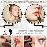 BTremary 8” Wall Mounted Magnifying Makeup Mirror 1X/7X Wall Mount Mirror Swing Arm Two-Sided 360° Swivel Bathroom Shaving Mirror for Men and Women in Hotel/Home, Black