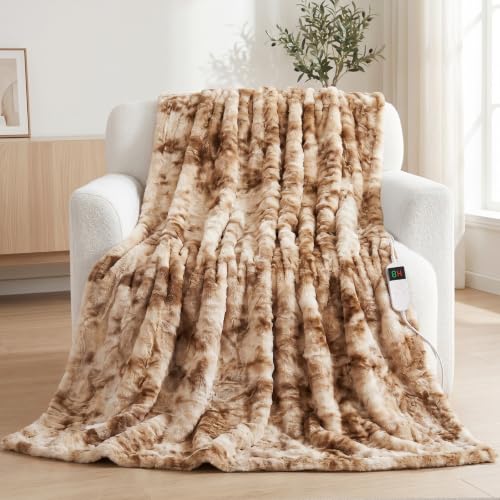 Electric Heated Blanket Twin Size 62"x84", Soft Sherpa Faux Fur Heating Blanket with 10 Adjustable Heat Settings, Fast Heating, 1-8 Hour Timer Auto Shut Off & Overheat Protection & Machine Washable