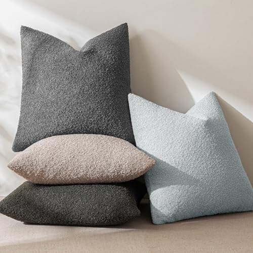MIULEE Textured Boucle Lumbar Pillow Cover for Bed 12x20 Light Blue