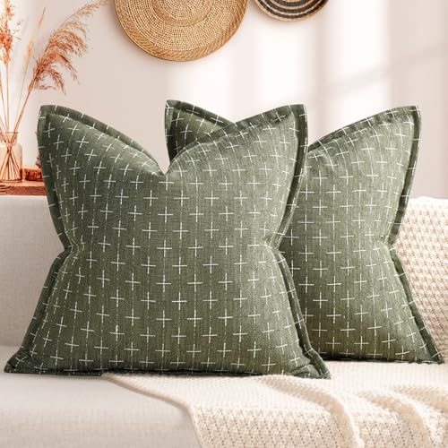 ZWJD Pillow Covers 18x18 Set of 2 Soft Polyester Textured Pillow Covers with Stylish Flange Edge Cozy Farmhouse Throw Pillows for Couch Bed Sofa Living Room