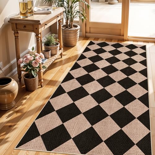 3x6 Kitchen Runner Rug Washable: Non Slip Diamond Pattern Faux Jute Rugs