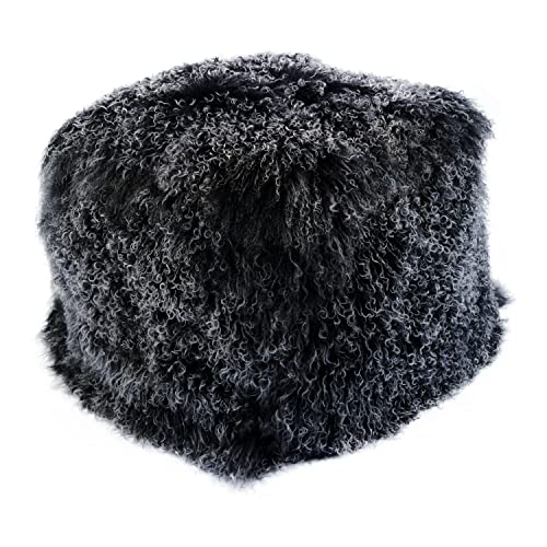 Moe's Home Collection Lamb Fur Pouf, Black Snow
