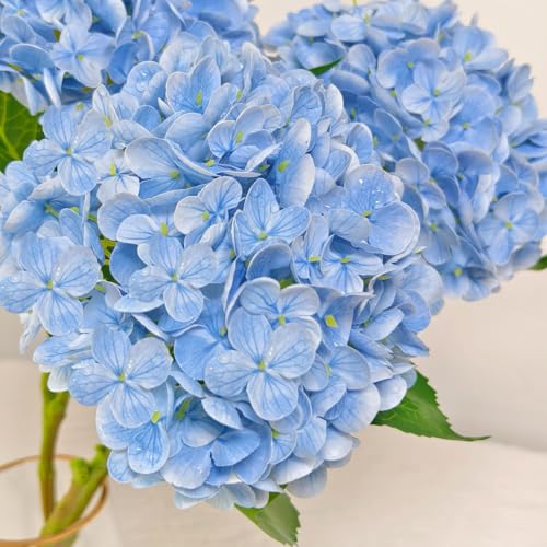 3 Pcs 21" Real Touch Blue Hydrangea Artificial Flowers with Stems, Fake Silk Flowers for Outdoors, Artificial Flowers for Home Decor Wedding Bouquets Centerpieces Vase