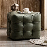 Footstool, Faux Leather Cube Pouf, Square Leather Pouf, Contemporary pu Leather Pouf, Padded Footstool, Tufted Pouf for Living Room Bedroom Moroccan Decor,D