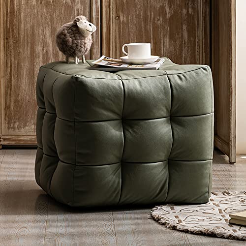 Footstool, Faux Leather Cube Pouf, Square Leather Pouf, Contemporary pu Leather Pouf, Padded Footstool, Tufted Pouf for Living Room Bedroom Moroccan Decor,D